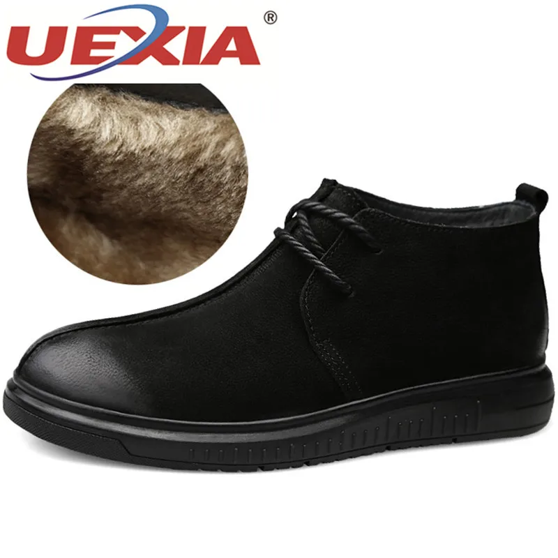 

UEXIA Suede Leather Men Boots for Men Winter Snow Boots Warm Fur&Plush Lace Up Fashion Men Shoes Sneakers Boots Party&Wedding