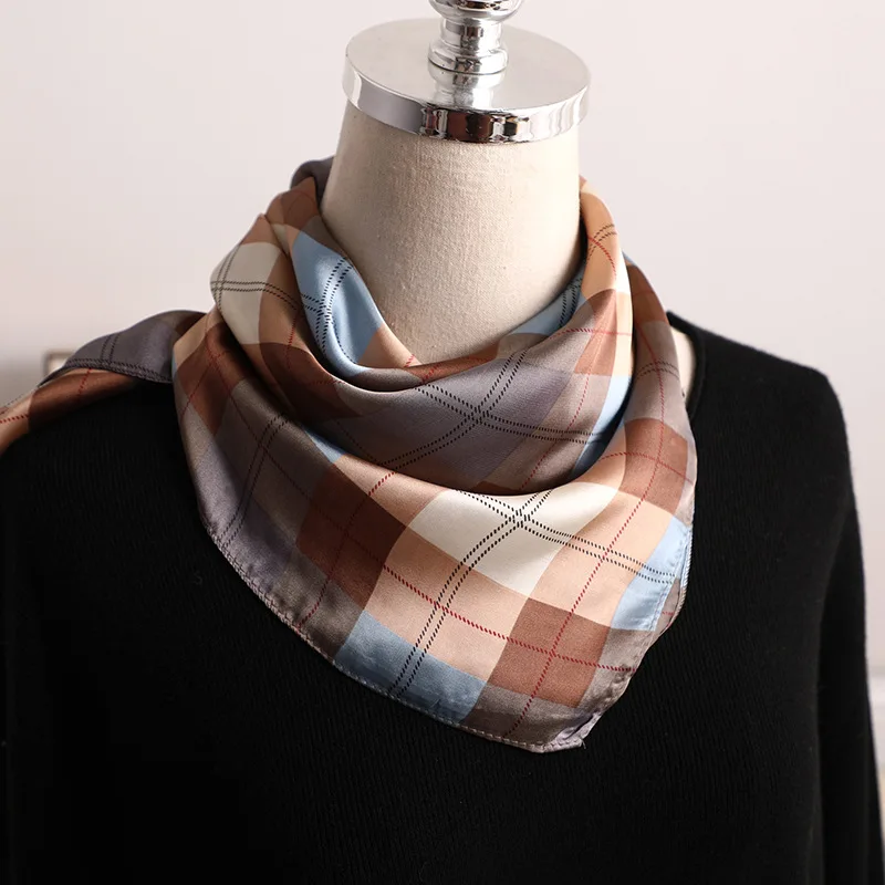 2019 Luxury Brand Women Square Silk Scarf Bandana Plaid Print Soft Hijab Hair Tie Band For Women Girl Accessories 65 colors 2019 Luxury Brand Women Square Silk Scarf Bandana Plaid Print Soft Hijab Hair Tie Band For Women Girl Accessories 65 colors