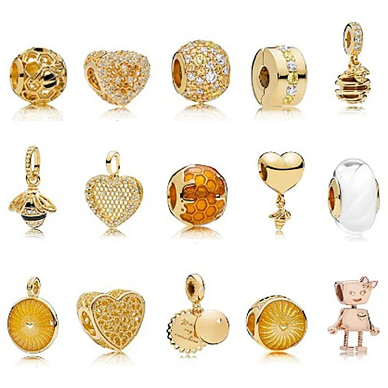 

NEW NEW 100% 925 Sterling Silver Charms Bead Rose Gold Robot 18 Gold Shine Wasp Fee Fit DIY Bracelets factory wholesale
