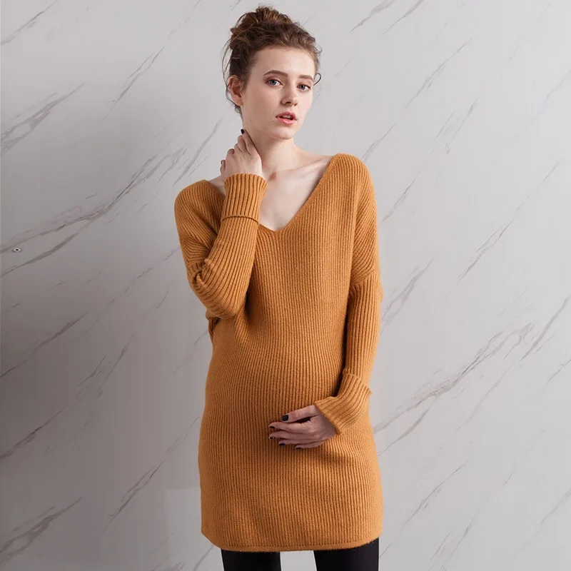 

V-Neck Maternity Sweater autumn and winter 2017 pregnant women sweater knitted sweater dress for Pregnancy Clothing