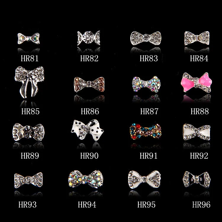 

100Pcs/Lot Luxury Style Bow/Crown/Cross/ brand logo Nail Crystal Embossed Metal 3D Nail Jewelry Decorations from HR01-396