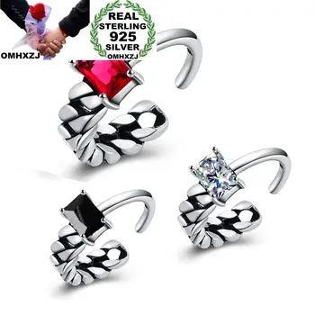 

OMHXZJ Wholesale Personality Fashion OL Woman Girl Party Wedding Gift Black White Red AAA Zircon 925 Sterling Silver Ring RN208