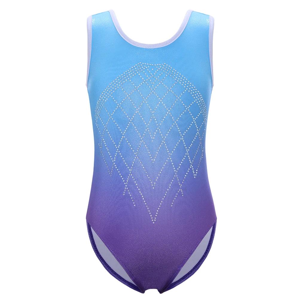 

Girls Kids Leotards for Gymnastics Ballet Tutu Dance Costumes Sleeveless Gradient Rhinestone Blue Pink Athletic Dance Wear 2-10Y