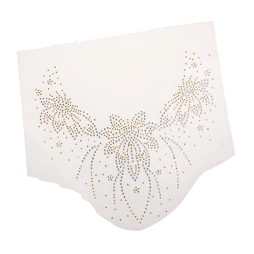 Floral Neckline Collar Trim Rhinestones Iron on Hot Fix Motif Heat Press Applique Patch