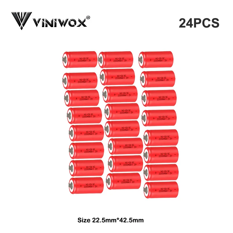 SC 1,2 V Ni-CD 2200mAh электрические аккумуляторы, аккумуляторная батарея, электроинструмент, батарея Subc Cells DIY до 6V 7,2 V 9,6 V - Цвет: 24PCS