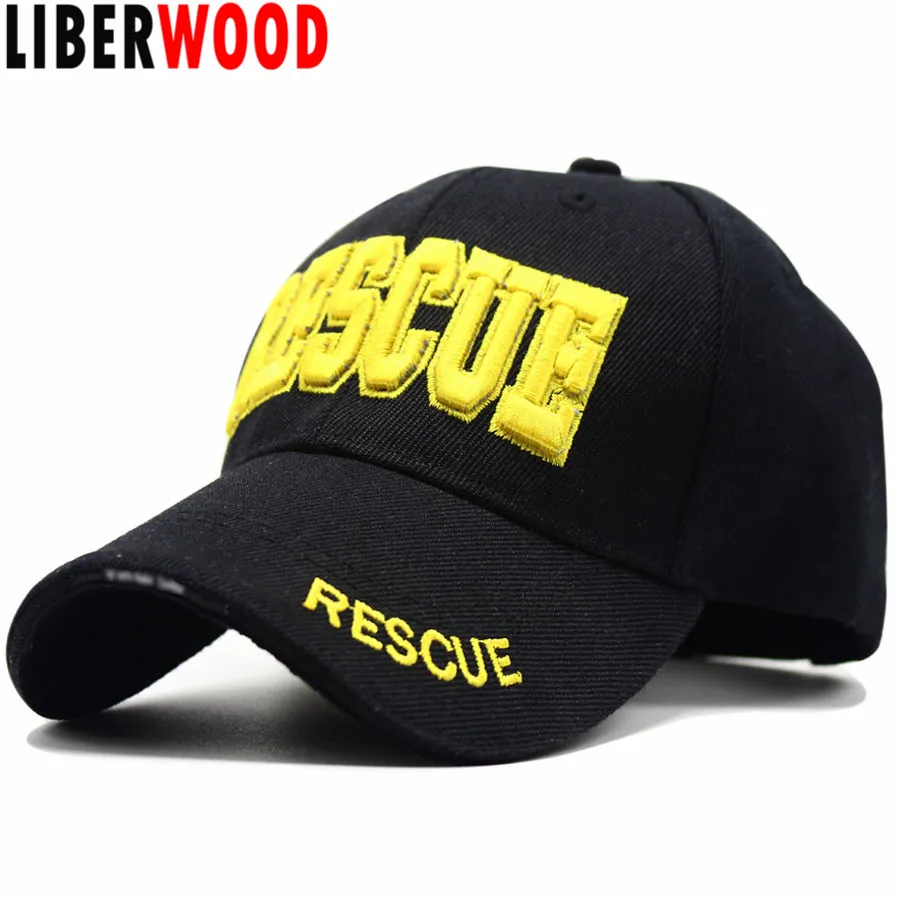

LIBERWOOD RESCUE Adjustable Baseball Cap Hats Fire Fighter Police Rescue Hat Deluxe 3D Embroidery Snapback Law Enforcement Cap