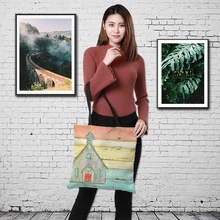 Краудейл двухсторонняя Раскрашенная сумка женская большая льняной мешок для покупок сумка женская сумка на плечо из ткани 43 см* 43 см