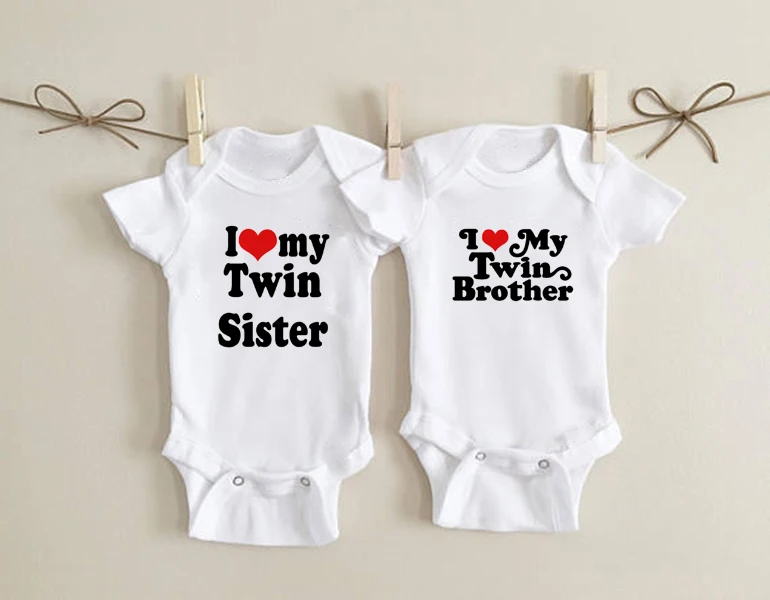 Новый Повседневный Детский комбинезон с коротким рукавом и надписью I Love My Twin Brother