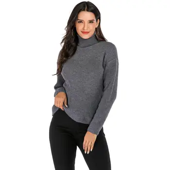 

Wixra Autumn Winter Turtleneck Sweater and Pullover Knit Slim Warm Basic Sweaters Solid Jumpers For Women