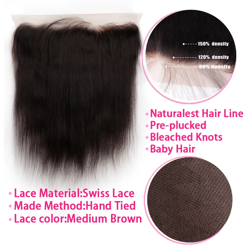 Goede PrePlucked 13*4 Oor tot Oor kant frontale Gebleekte Knopen Braziliaanse Remy Steil Haar 100% Menselijk Haar Natuurlijke Kleur beeos