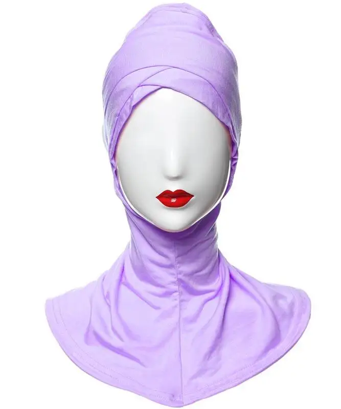 Рамадан женский хиджаб Niquabs подшарф внутренняя Кепка Мусульманский Исламский крест кость капот полное покрытие шляпа шапочка для молитвы ниндзя Мягкая Мода - Цвет: light purple