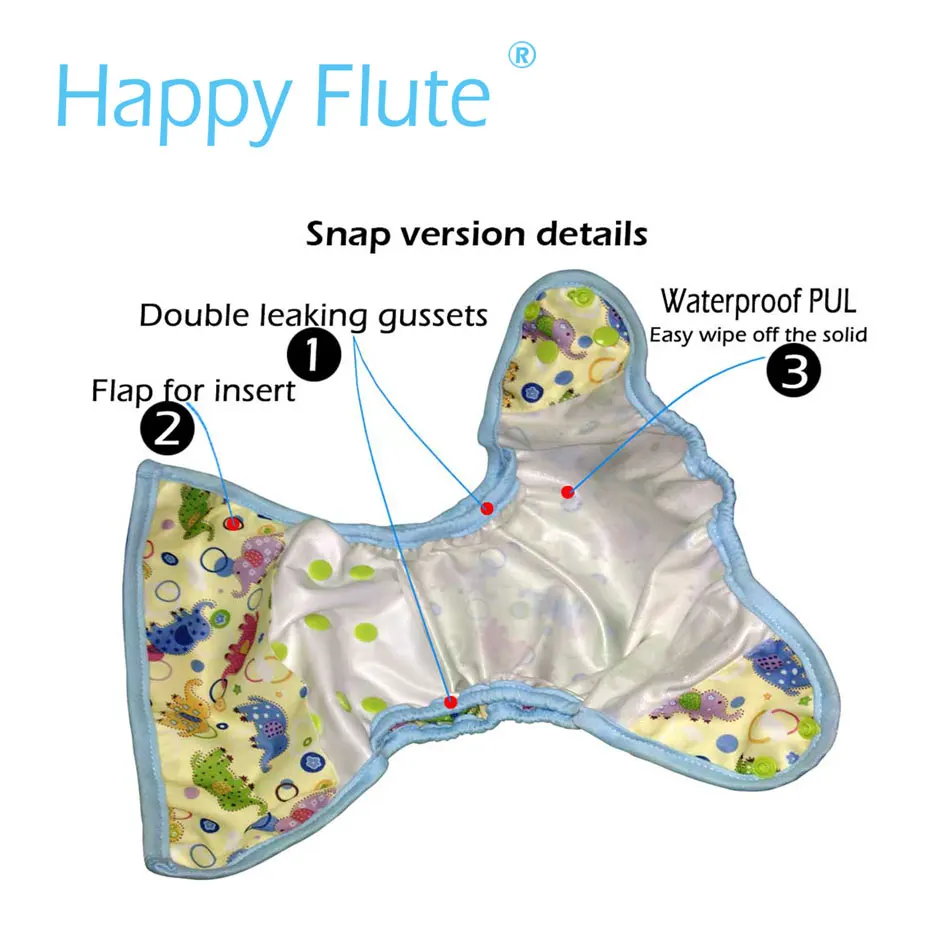 Новые принты Happy Flute новые OS детские тканевые пеленки, водостойкие дышащие s m & L регулируемые, подходят для детей 5-15 кг