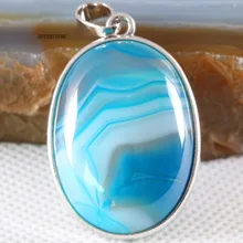 Серебристый Овальный бисер из натурального камня Голубой veins onyx Женское Ожерелье Подвеска 1 шт K667