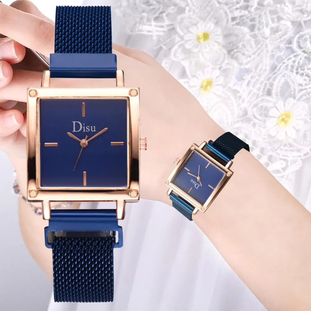 

Simple Style Ladies Dress Quartz Wrist Watches Blue Women Square Magnetic Watch Waterproof Clock relogio feminino zegarek damski