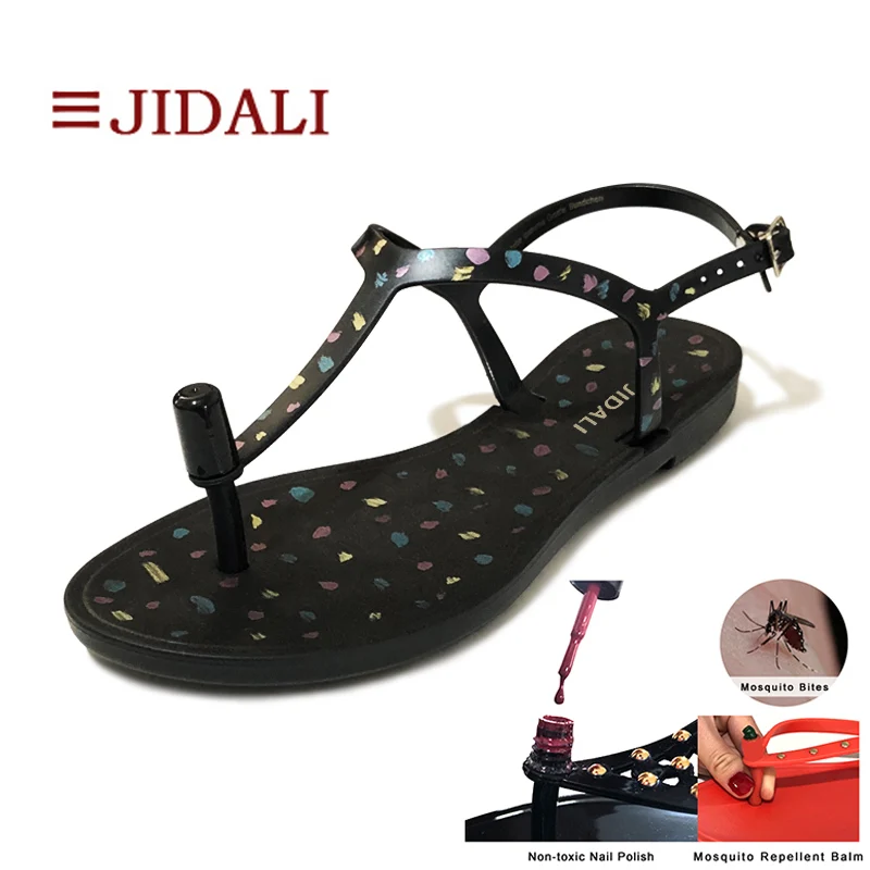 JIDALI/Модная обувь; женские нетоксичные лаки для ногтей или противомоскитные сандалии с Т-образным ремешком и принтом; Летние размеры 36-39 - Цвет: Mosquito Balm