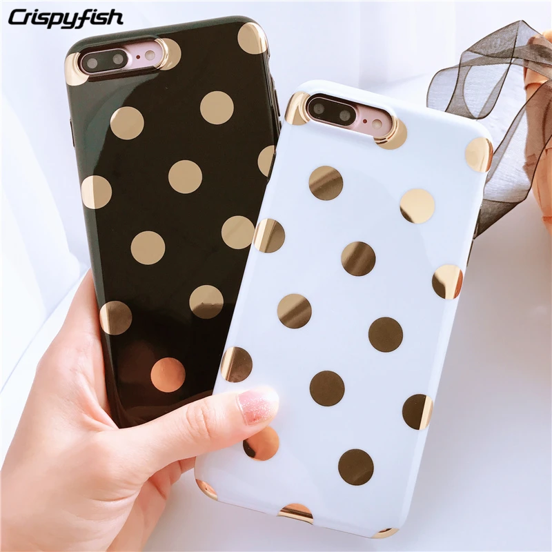 

Crispyfish Fashion Cute Gold Wave Point Soft Silicone Case For iPhone 6 6s 7 8 Plus X Xs Max XR Black White Glossy TPU Cases