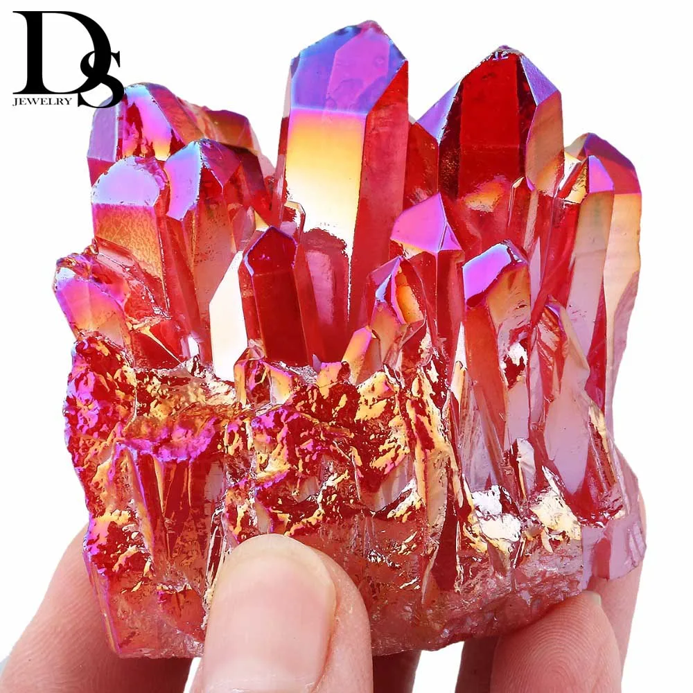 TUMBEELLUWA-Red-Angel-Aura-Titanium-Coated-Natural-Crystal-Cluster-Stone-Specimen-Figurine 