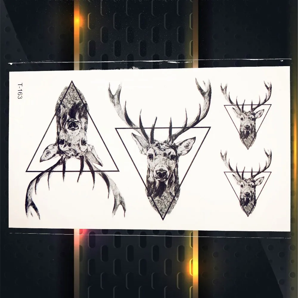 Временная татуировка геометрической формы черный Wolf Elk Panda Arrow стразы Tatoo наклейки
