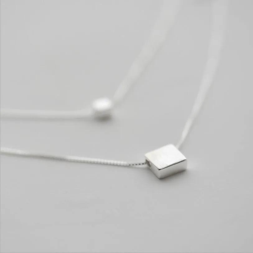 

Exquisite Double Layer Square Box Pendants Necklaces For Women Trend Short Clavicle Chain 925 Sterling Silver Jewelry SAN151