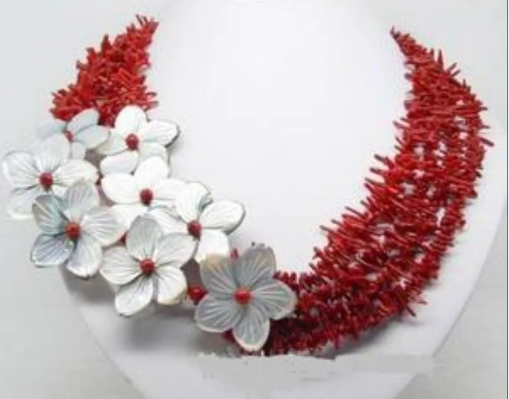 

Charming !!! natural red coral shell flower necklace^^^@^Noble style Natural Fine jewe FREE SHIPPING