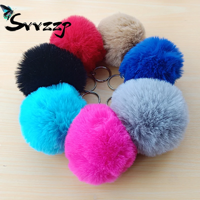 20 Colors Fur Ball Keychain 8cm Soft Faux Rabbit Pom Key Chain For Women Bag Car Pendant Holder Ring Jewelry Porte Clef | Украшения и