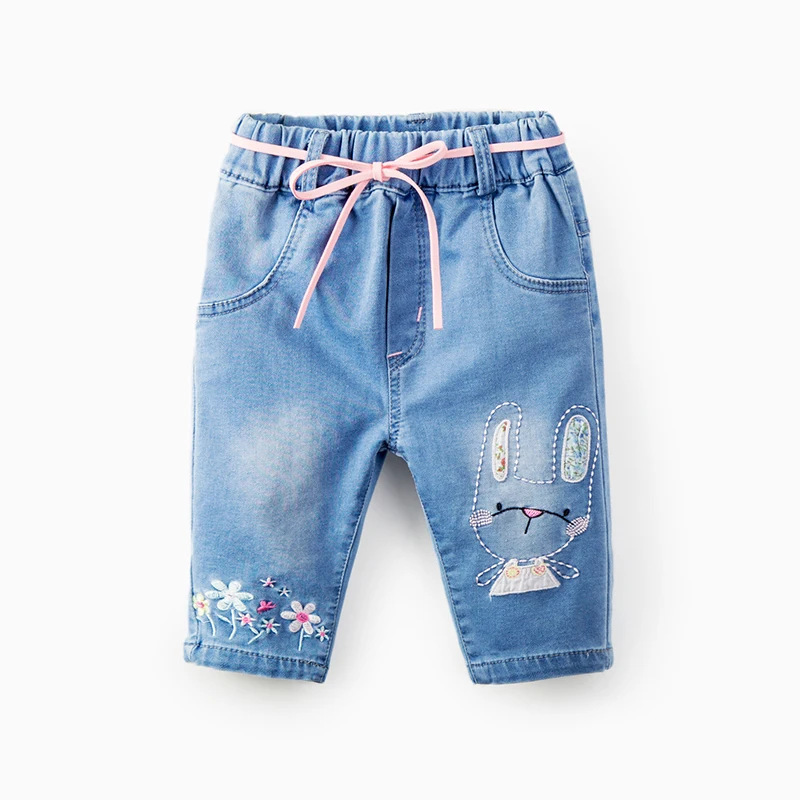 

Summer Children Clothing Kids Shorts Pants With blets Cartoon Rabbit Flowers Embroidered Mid Girls Jeans Pants Children Trousers