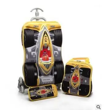 Boy's Car trolley case wheeled Rolling Bag 3D Children Travel suitcase Trolley School Backpack Kid's Trolley Bags with wheels