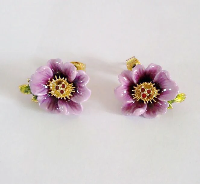 CSxjd оптовые цены роскошные элегантные эмалированные глазури Весенний сад цветок фиолетового пиона серьги