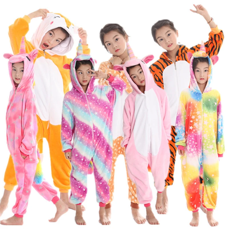 

Kigurumi Children's Pajamas Boys Girls Unicorn Pajamas Flannel Kids Stich Pijamas Set Animal Pajamas Winter Onesies for 4- 12 T