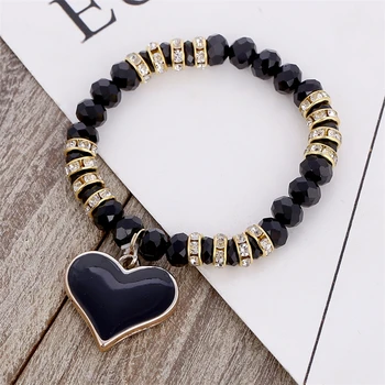Geometric Beaded Women Heart Bracelets Simple Stone Bead Charm Bracelets