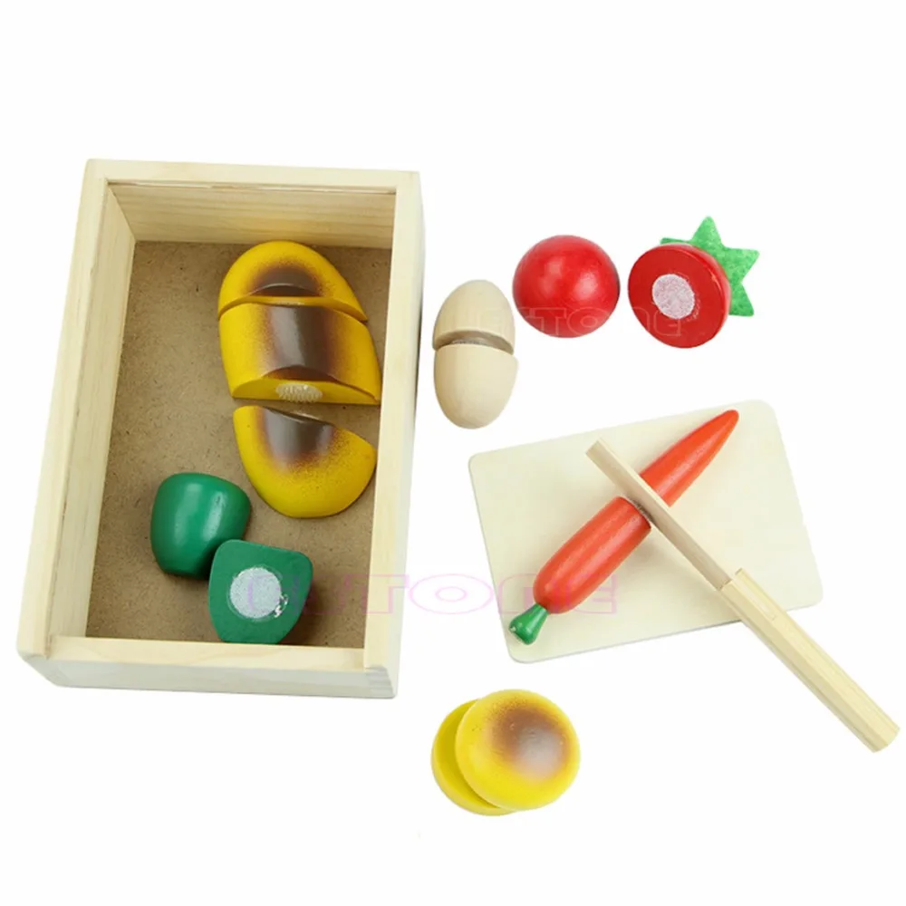 Дети ролевая игра Кухня деревянные фрукты овощной Еда резки игрушка набор % 328/319