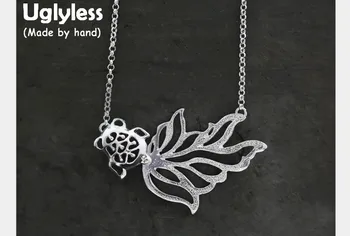 

Uglyless Real S 990 Fine Silver Gold Fish Pendants Necklaces Hollow Handmade Women Statement Dress Jewelry Lovely Animal Bijoux