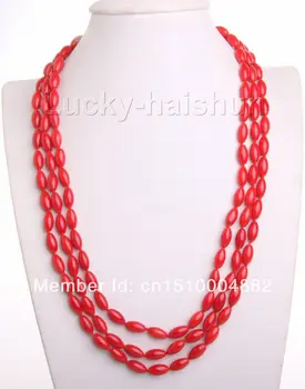 

shitou 0070 17"-19" 3row 5X8mm olivary red coral necklace magnet clasp