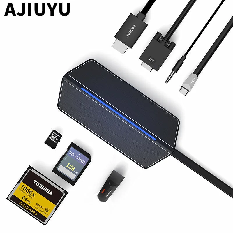 Ajiuyu USB-C HD mi VGA для сяо mi книга Air Pro 13,3 дюймов 12,5 "mi ноутбук конвертер USB C концентратора RJ45 Card Reader PD многопортовый