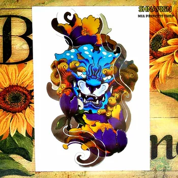 

Blue cow devil Temporary Tattoo Body Art Flash Tattoo Stickers 12*20cm Waterproof Henna Tatoo Styling Home Decor Wall Sticker