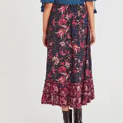 Летние драпированные юбки в стиле бохо для женщин с цветочным принтом Феникс, регулируемый пояс с кисточками, эластичная резинка на талии