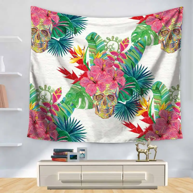Polyester Tapestry Printed Tropical Plant Skull Home Decoration Door