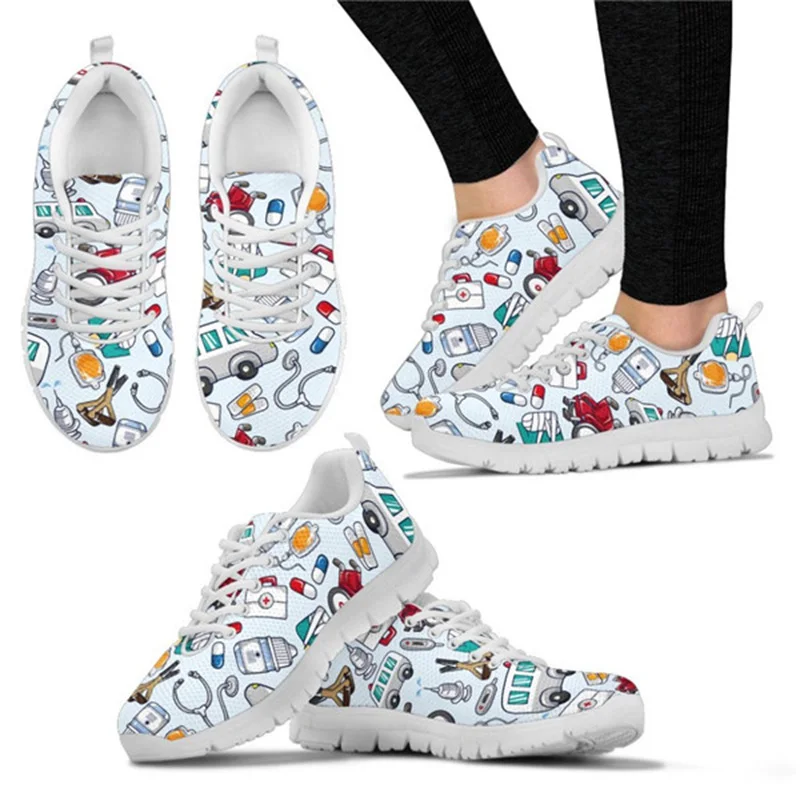 

THIKIN Spring Summer Breathable Mesh Sneakers Women Shoes 3D Cartoon Nurse Printed for Ladies Casual Convenience Zapatos Mujer