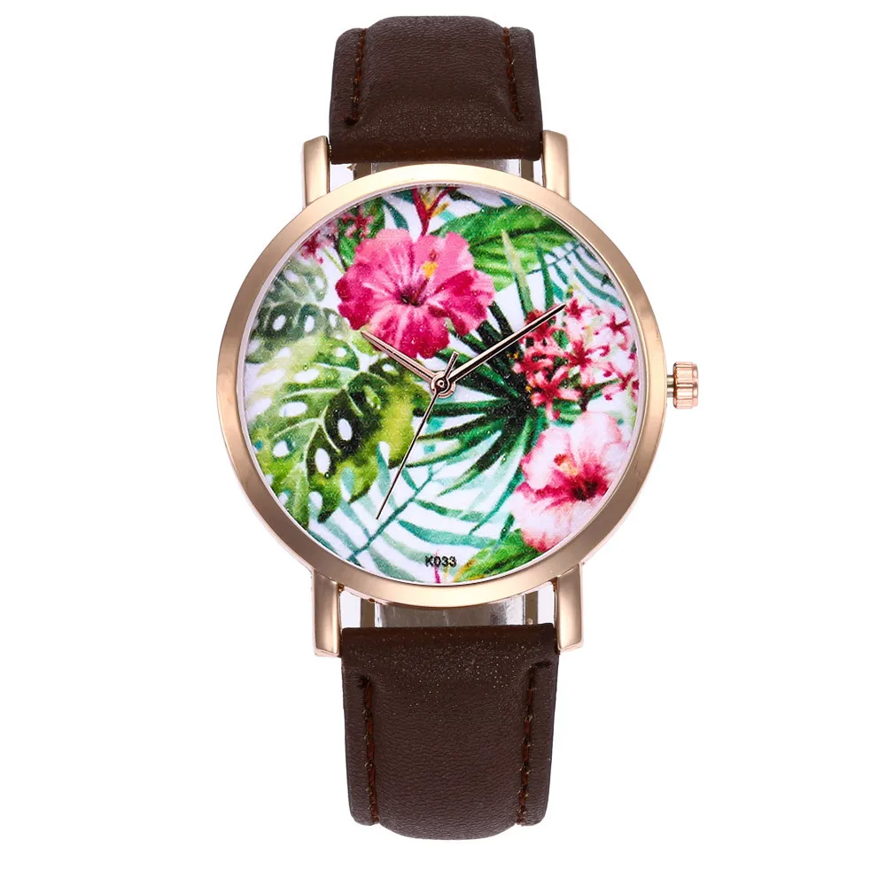 Beste Lederen Band Horloge mode klok Vrouwen Horloge Dames Groene Plant blad afdrukken relogio feminino relogio feminino reloj mujer amp; Ff