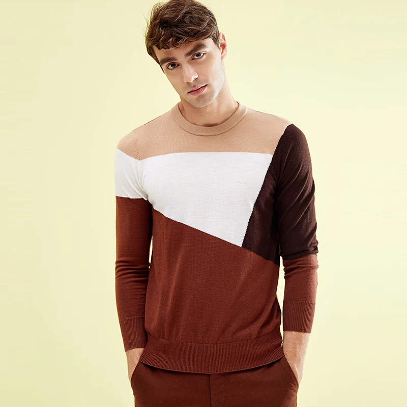 ZHILI Men's 100% Wool Crew Neck Pullover Sweater-in