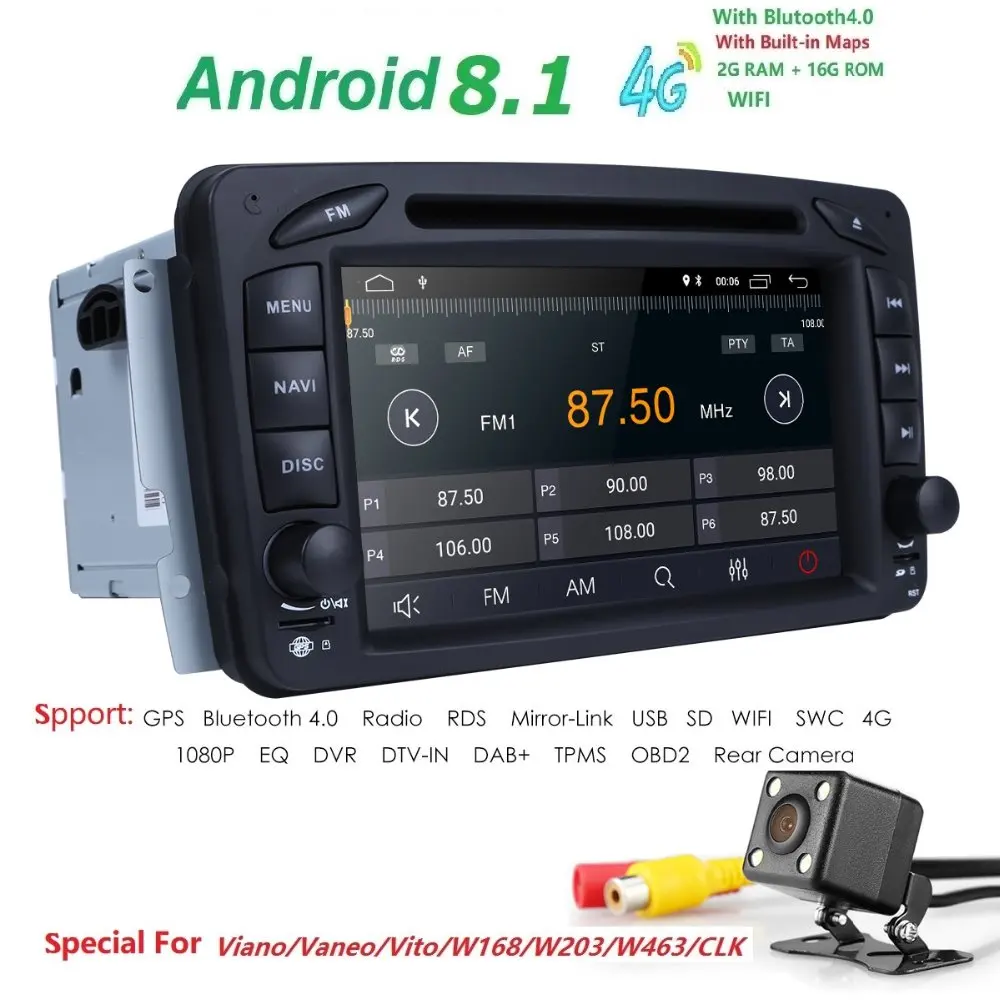 

Car Multimedia Player Android 8.1 GPS 2Din DVD Automotivo For Mercedes/Benz/W209/W203/M/ML/W163/Viano/W639/Vito Radio Multimedia