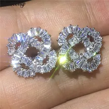 Choucong, серьги в форме цветка, AAAAA, циркон, cz, 925 пробы, серебро, вечерние, свадебные серьги-гвоздики для женщин, свадебная мода, ювелирное изделие