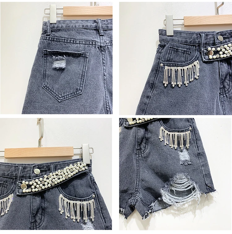 Короткие с высокой талией джинсы панк сексуальные горячие женские джинсовые шорты брюки-клеш с вышивкой кисточками