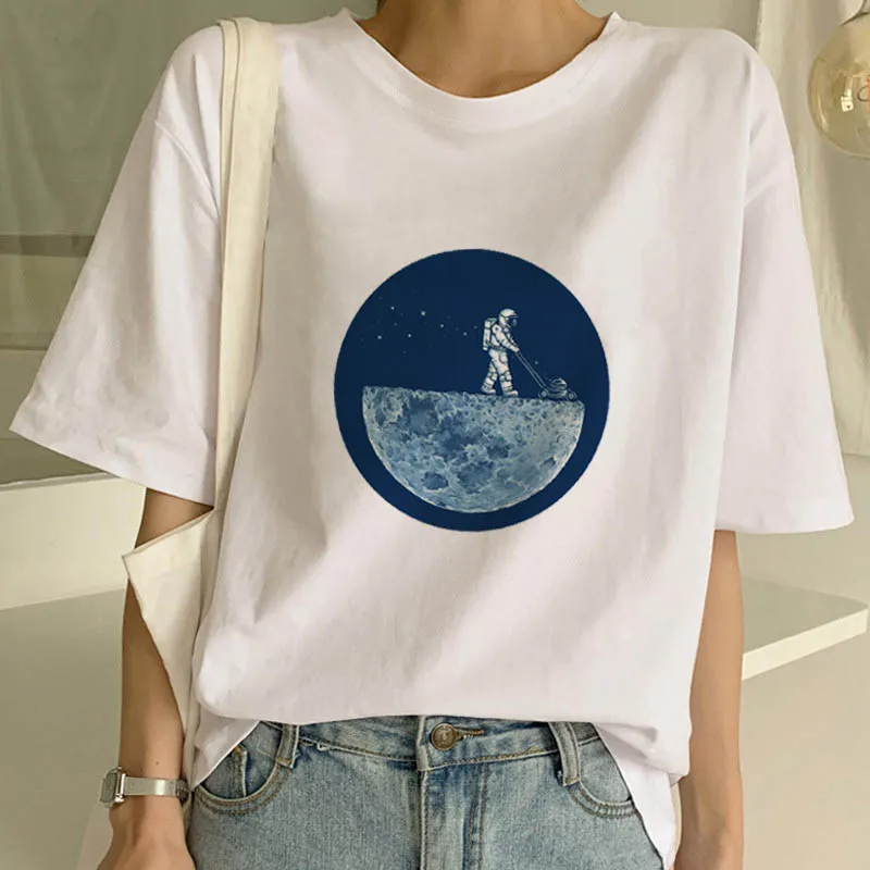 ZSIIBO Летняя женская футболка с принтом Луны Повседневная Свободная хлопковая Футболка с круглым вырезом и коротким рукавом женская футболка harajuku футболка панк