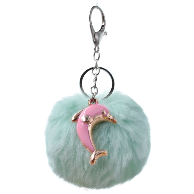 Милый акриловый Дельфин брелок рыба игрушка на кольцо для ключей подарок для женщин девочек сумка Подвеска искусственный кролик меховые Брелоки ювелирные изделия - Цвет: 1