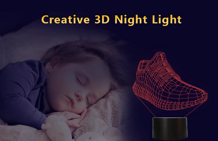 Sport shoes 3d design 7 Colors changing Night Lamp for room decor as great gift for sports lovers athletes friend USB port