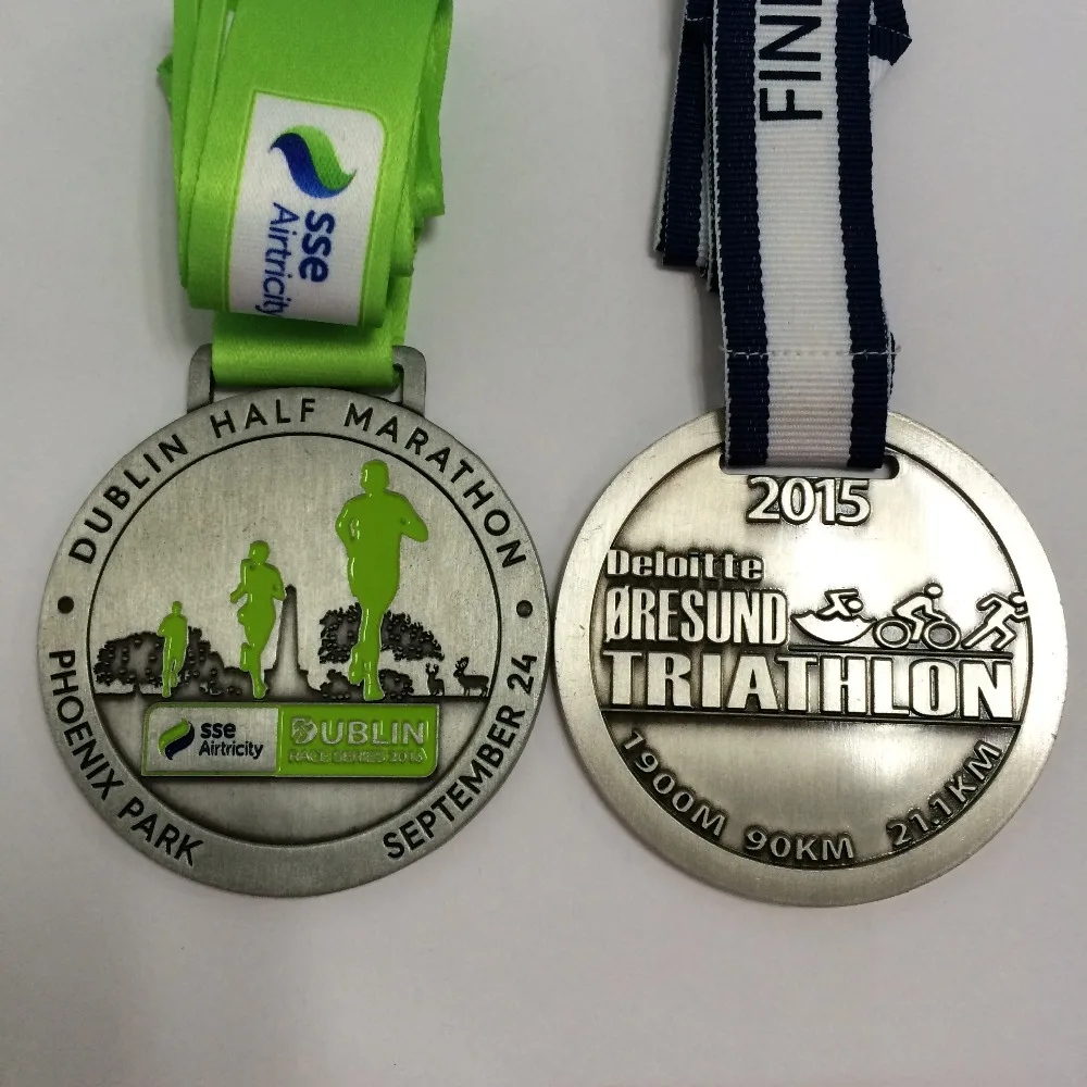 customized triathlon medal in black nickel finish with sublimation