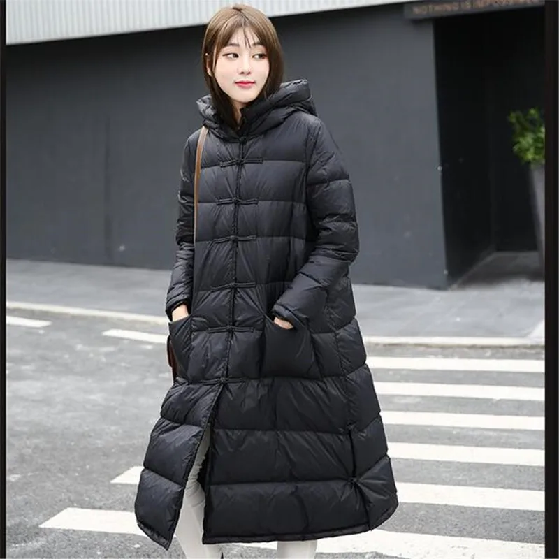 Winter New Women Coat Long Down Jacket Loose Parka Hooded Big Yards High Quality White Duck Down Girls Jacket Outerwear Q830 Winter New Women Coat Long Down Jacket Loose Parka Hooded Big Yards High Quality White Duck Down Girls Jacket Outerwear Q830