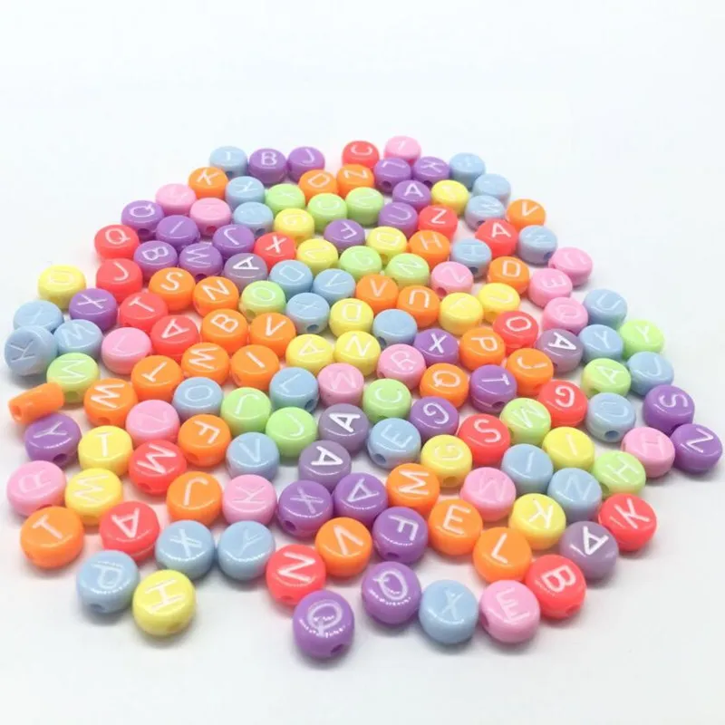 

new 200pcs 7mm Handmade Round Candy-colored English letters/Letter Acrylic Beads for DIY Bracelet Necklace Random letter Gift