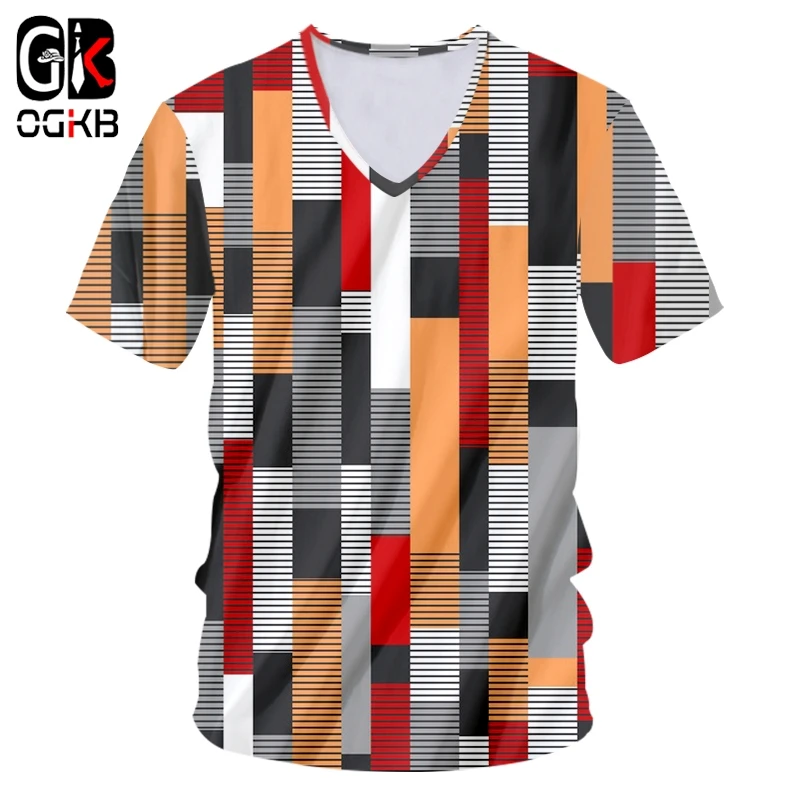 

OGKB новая футболка с глубоким v-образным вырезом, приталенная забавная 3D Футболка с принтом, цветная полоса, уличная одежда, футболка 5XL